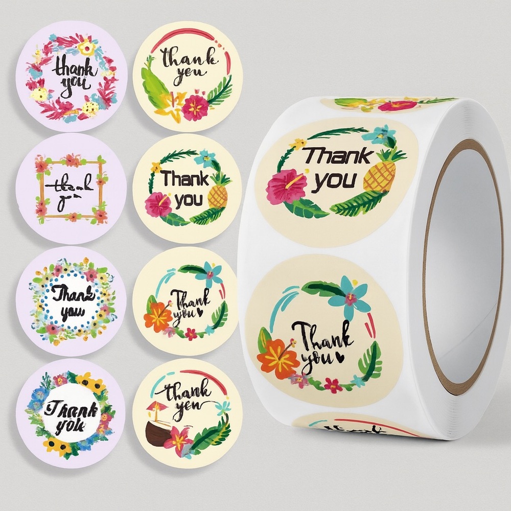 Thank You Stickers, 1" Round Frames Thank You Stickers Roll 8Floral  SUPPLIES